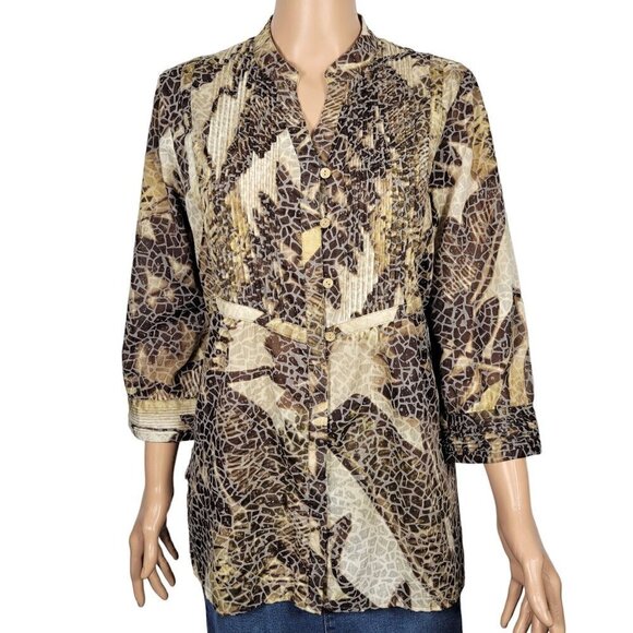 Coldwater Creek Women's Brown Animal Print Pattern, Textured Tunic Top Size M - Picture 1 of 10